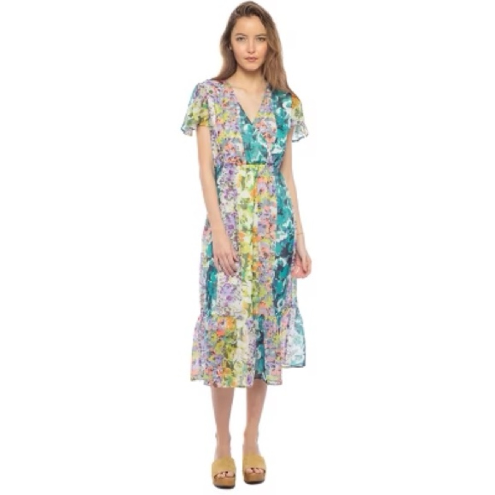 NWT Parker & Rowe Floral Faux Wrap Maxi Dress
